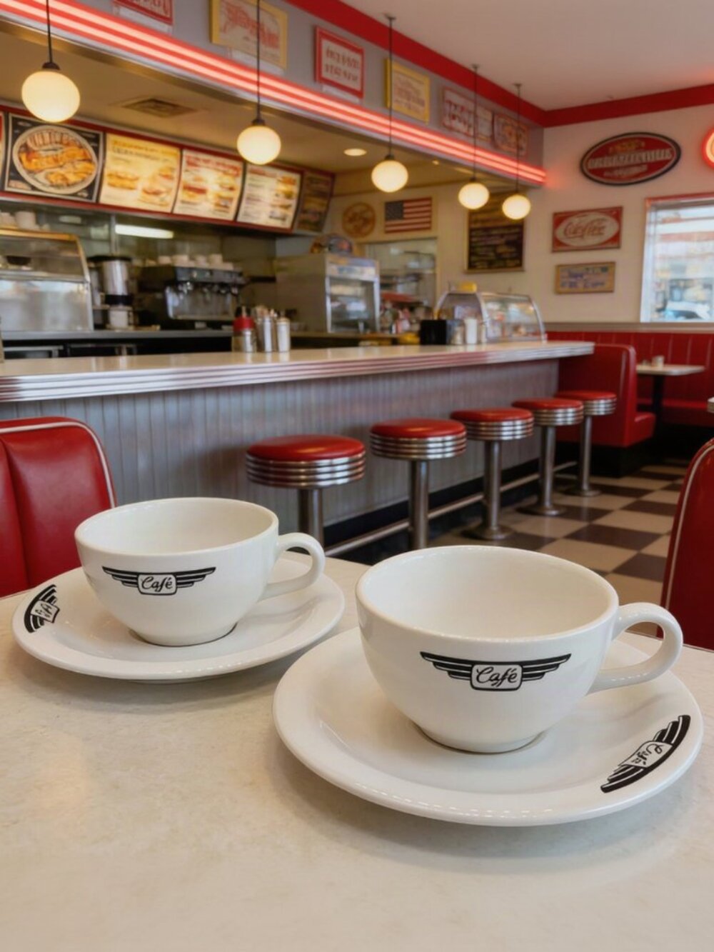 Set of 2 John Tams Cafe Espresso Coffee Cups and Saucers